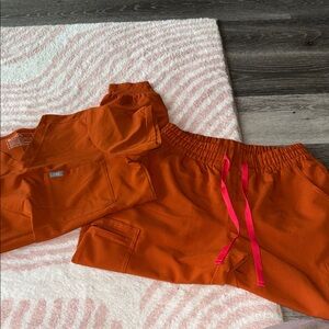 Figs Orange Joggers with Pink Drawstrings